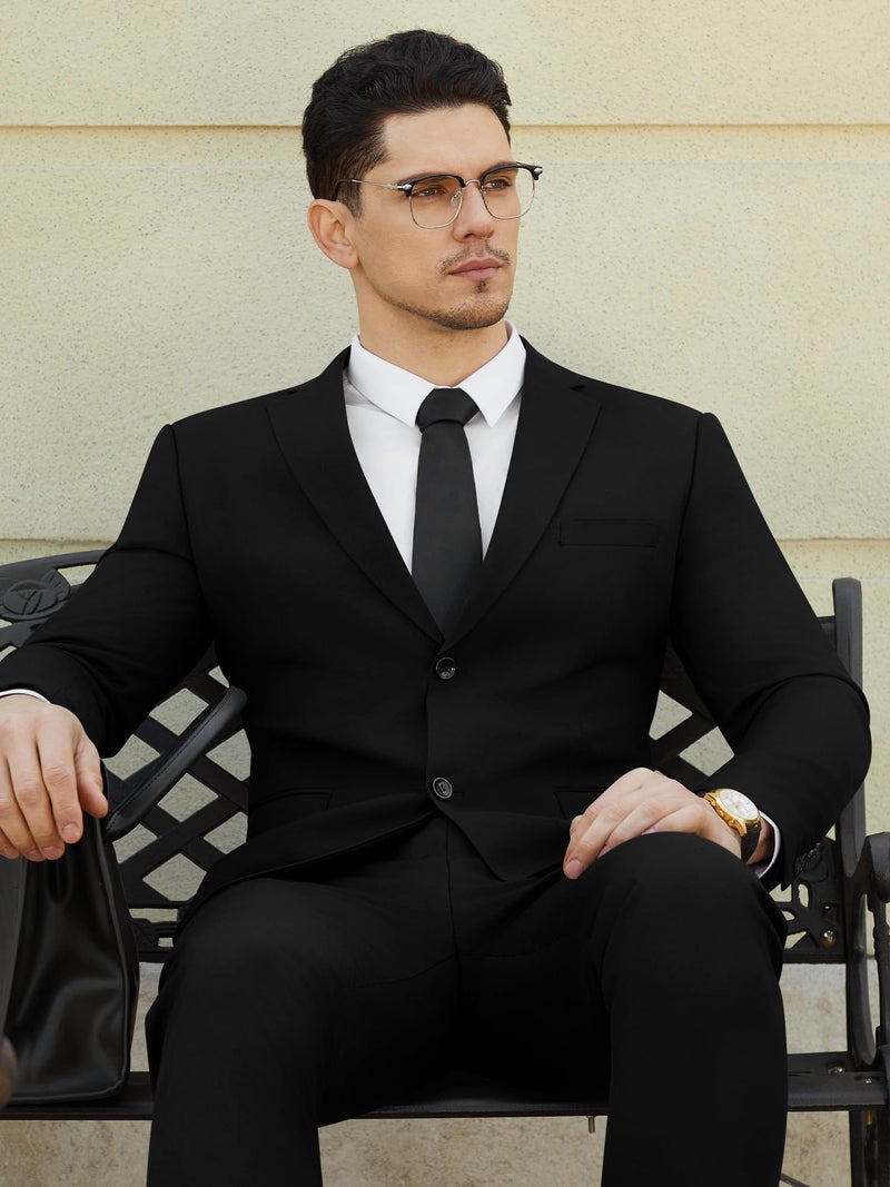 WEEN CHARM Men's Suits Slim Fit 2 Piece Black Tuxedo Two Button Wedding Groom Prom Party Blazer Pants Set - Image 4